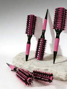 女士巴西美发造型梳 - 亮粉色和黑色尼龙/猪鬃混合梳齿，陶瓷梳筒，耐热梳齿，适用于巴西式头发护理，可搭配直发器/卷发棒使用，适合普通发质，粉黑配色，沙龙和家用皆宜，符合人体工学的舒适手柄设计，干湿两用，经久耐用，精准度高 - 彩色 - 查看 9