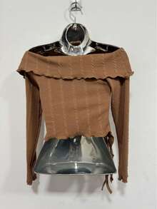 Women's Long Sleeve Off-Shoulder Blouse, One Size - Brown - View 2