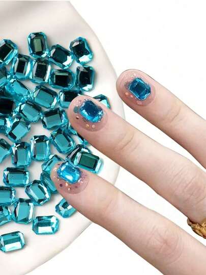 10/50 piezas Nuevos Rhinestones de arte de uñas de color azul lago, decoraciones de rhinestones planos azules, rhinestones planos irregulares de forma octagonal de 6*8mm de color azul lago para arte de uñas, multidimensionales, para embellecer las uñas, diamantes, diversificados, planos, decoración de uñas, joyería, manualidades, accesorios, joyería para uñas