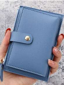 Letter Pattern Fashion 2-Fold Multi-Card Slot Zipper Short Wallet & Card Holder For Women Mini Wallet Small Wallet Card Wallet Beach Essentials Vacation Purse Beach Purse Vintage Wallet Purse Wallet Teacher Accessories Cute Purses - Blue - View 3