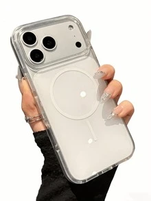 Minimalist Magnetic Wireless Charging Transparent Phone Case, Compatible With IPhone 17 Pro Max Air 16 15 14 13 12 11 Pro Max Plus, Fashionable And Sleek Protective Cover - White - View 2