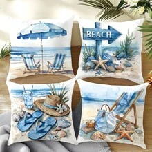 4 vỏ gối trang trí mùa hè tối giản, in một mặt, chất liệu nhung polyester màu đào, kích thước 45*45/50*50/40*40CM, thích hợp cho ghế sofa vải hiện đại, trang trí nội thất, tiệc tùng, làm quà tặng. - Nhiều màu - Xem 10