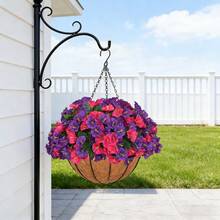 2 Sets Of Hanging Flower Baskets With Artificial Outdoor Simulation Flowers, Including 2 Hanging Flower Pots And 16 Morning Glory Flowers, Suitable For Home Decoration In Spring And Summer Porch Gardens And Terraces (2 Sets) - 紫粉色牽牛花 - 查看 7