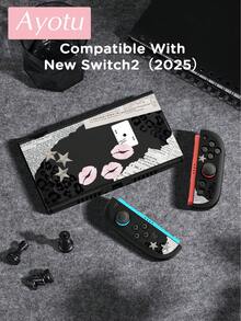 Ayotu 豹纹、星星、唇印和标语主题保护壳，适用于Switch，兼容新款Switch2(2025)/Switch NS/Switch OLED，无需取下保护壳即可安装到底座上，通用游戏手柄保护套，Switch游戏配件，防摔、防刮，秋冬浪漫/返校季礼物/圣诞礼物/情人节礼物 - 彩色 - 查看 21