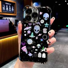 Tie-Dye Peace Alien Phone Case Compatible With  17/16e/16/15/14/13/12/11 Mini/Pro/Max/Air/X/XR/XSMAX/8/7 Plus Shockproof Transparent Soft Back Case  17 Case Cover For  17 Pro Max - 混合顏色 - 查看 7
