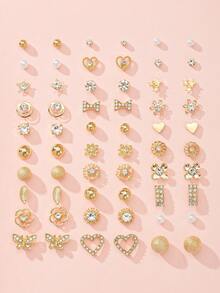 30 Pairs Butterfly, Heart, Flower Stud Earrings, Shiny Delicate Small Earrings, Holiday Gift For Women, Suitable For Casual Daily Wear - Yellow Gold - View 8