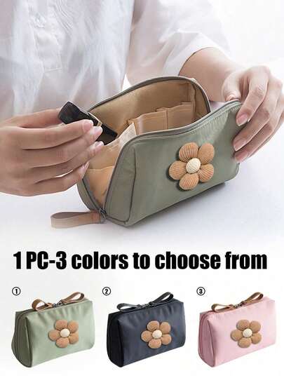 1 Five Petal Flower Travel Makeup Bag - Zipper Portable Storage Bag, Medicine Storage Bag, Data Cable Storage Bag, Lightweight Foldable Brown Flower Zipper Wallet, Cute Flower Accessories, Compact Pill Sorting Bag And First Aid Kit, Multi Functional Fabric Medicine Bag, Suitable For Lipstick, Phone, Zero Money, Data Cable And Daily Necessities, Perfect For Travel And Daily Use, Valentine'S Day Gift, Ramadan Gift