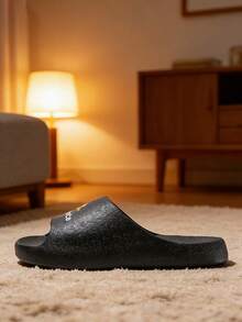 Pmoiste 男女通用加宽加厚家居拖鞋，舒适浴室拖鞋，黑色，夏季款 - 黑色 - 查看 2