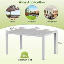 Rectangular Garden Table Made Of Aluminum And WPC, Weatherproof Dining Table For Garden And Patio, Modern Outdoor Table For 6 People, 140x90x75 Cm - Grey - View 3
