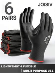 6 Pairs Ultra-Thin PU Coated Work Gloves - Anti-Slip Grip, Breathable Knit Cuff, Anti-Static, Comfortable For Gardening, Woodworking And Warehouse Operations - 6 Pairs - View 18