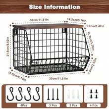 Vegetable And Fruit Storage Fruit Basket Stackable Fruit Holder With Wooden Lid Kitchen Countertop Rack Wall Mounted Storage Baskets For Vegetables Fruit Bread Snacks - Black - View 5