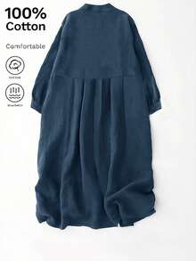 Bata larga de lino verde de 3/4 de manga para mujer, estilo retro artístico suelto y casual, para primavera/otoño - Agua verde azul - Ver 7