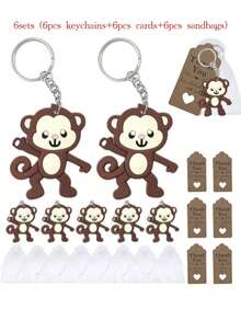 Juego de 6 piezas, llaveros de animales de la selva lindos, recuerdos de fiesta con tema de zoológico, llaveros de animales salvajes con etiquetas de papel marrón y bolsas de gasa blanca, juego completo de 18 piezas (6 llaveros, 6 tarjetas de agradecimiento, 6 bolsas de regalo), adecuado para baby shower, decoraciones de fiesta de cumpleaños, regalos, decoraciones de fiesta familiar con tema de animales de la selva, llaveros de león, jirafa, elefante, decoración de fiesta con tema de animales salvajes. - Multicolor - Ver 12