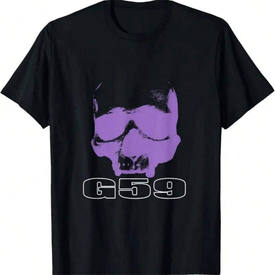 Camiseta de cuello redondo con estampado de calavera G59 de moda casual - Negro - Ver 1