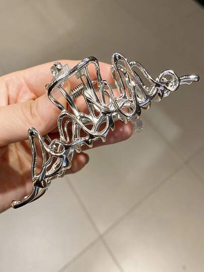 1件女士时尚优雅银合金全镶钻发爪夹，适合日常、派对和聚会装饰。