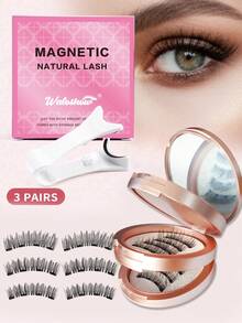 Waloshow 3 Pairs Of CC Curled Magnetic Eyelashes Set And 8-10 Pairs Of False Eyelashes Combo Set, Includes Magnetic Clips, Mixed Styles, No Glue Needed, Natural & Realistic, Reusable, 7-12mm Faux Mink Lashes, Suitable For Daily Wear, Waterproof, Cartoon Style, Extended Outer Corner Design, Enlarges Eyes, Thin & Long, Ideal For Travel, Beach Vacation, Camping - Natural Lashes - View 17