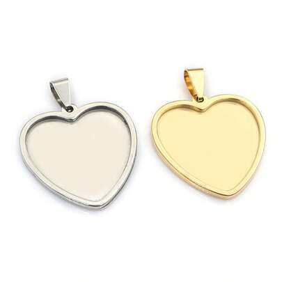 2pcs 20/25mm Inner Size Thick Stainless Steel Heart Pendant Cabochon Blank Base Setting Bezel Tray DIY Jewelry Making Accessories