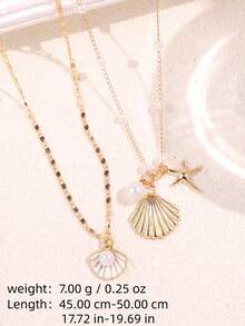Set de 2 collares elegantes y de lujo con diseño de moda que incluyen colgantes de concha, estrella de mar y perla, adecuados para el uso diario y el uso en vacaciones en la playa - Multicolor - Ver 6