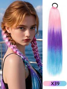24Inch Synthetic Hair Ponytail Hair Extensions Hair Shiny Hair Ponytail Extension For Braiding Hair On Hair Tie Loose - Multicolor - View 9