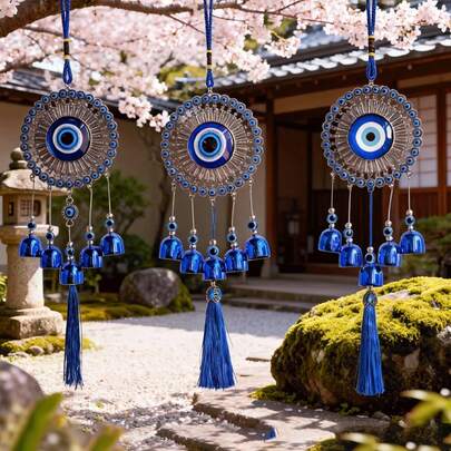 Turkish Blue Evil Eye Wind Chime - Metal Bell Hanging Decor, Can Be Used As Wall Decor, Car Decor, Door Decor | Lucky Evil Eye Doorbell Decor Brings Good Fortune, Guardian Spirit Car Decor, Traditional Turkish Home Decor, Blue Eye Brings Blessings