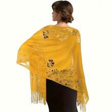 Fashionable Floral Shawl, Lightweight, Breathable, Multifunctional, Suitable For Beach Parties, Daily Travel, Fashion Items - 黃色 - 查看 3