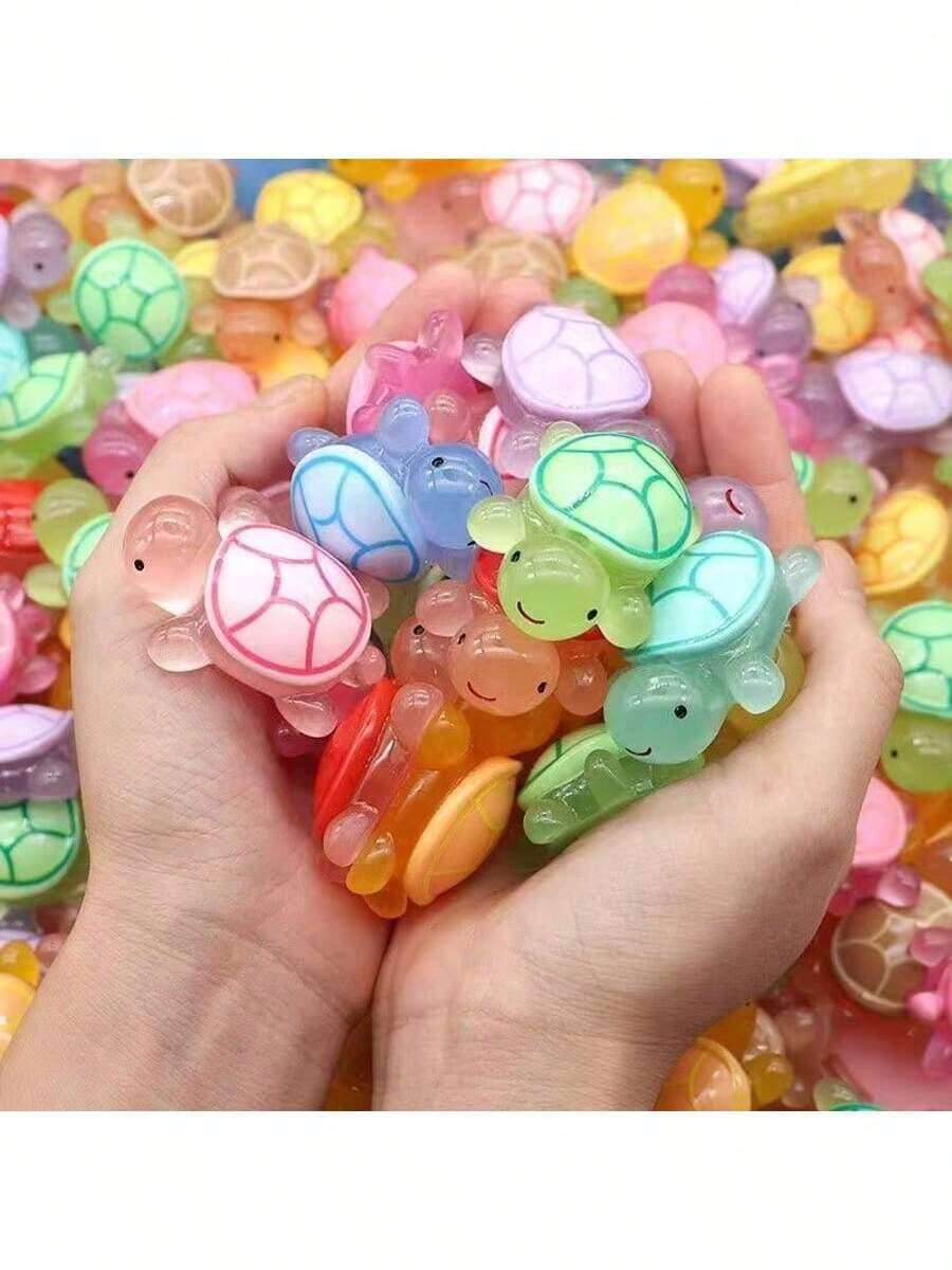 100个迷你发光海龟摆件,多色树脂小海龟模型,发光迷你海洋动物,适用于工艺品、娃娃屋、恶作剧、园林景观装饰、迷你摆件、玩具、迷你模型、海龟、树脂动物、迷你玩具 - 彩色 - 查看 1