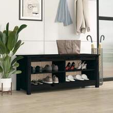 Banco zapatero madera maciza de pino nero 110x38x45.5 cm per ufficio per studio per lavoro da casa con archiviazione design moderno per lavoro remoto studio universitario uso domestico per ufficio per studio per lavoro da casa con spazio - nero - Visualizzare 2