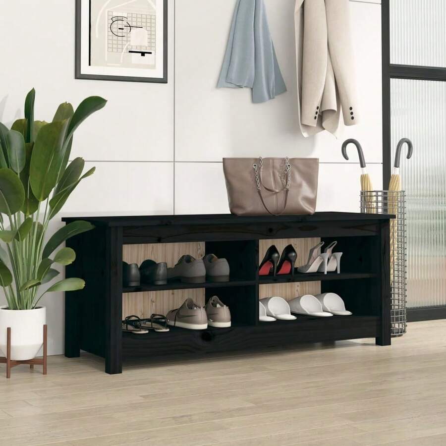 Banco zapatero madera maciza de pino nero 110x38x45.5 cm per ufficio per studio per lavoro da casa con archiviazione design moderno per lavoro remoto studio universitario uso domestico per ufficio per studio per lavoro da casa con spazio