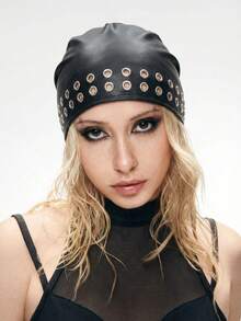 1pc Fashionable Punk Style Triangle Scarf Headband, Gothic Headwear, Elastic Hair Band Suitable For Daily Wear - Black - View 2