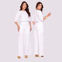Women's Set: Loose-Fitting Pants, 3/4 Puff Sleeve Blouse, Elegant, Casual, Zero-Transparency Knit, Formal - trắng - Xem 11