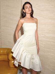 Women's Elegant Solid Color Patchwork Ruffle Hem Backless Dress, Valentine's Day Dress, Spring And Summer Party Wedding - Apricot - View 4