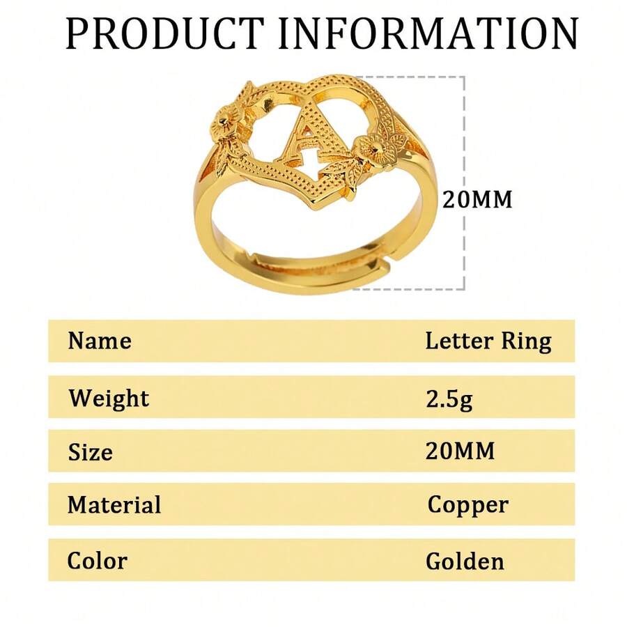 Fashionable Delicate Niche Hollow Rose Design Luxury 26 English Letter Ring, Versatile Daily Wear Jewelry For Women - SJZ-112 Single Color Flower - View 1