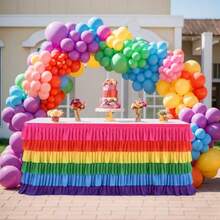 Falda de mesa de sirena de 6 pies color azul morado para mesas rectangulares baby shower océano sirena decoración de fiesta de cumpleaños - arco iris brillante - Ver 3