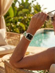 1Set White Green Silicone Watch Strap & Watch Case Compatible With IWatch 38mm 40mm 41mm 42mm 44mm 45mm , Wild Luxury Style Fashion Smart Watchband & Watch Protective Cover Compatible With Apple Watch Series 8 7 SE 6 5 4 3 2 1, Unisex White Watch Band & Watch Accessories Compatible With IWatch - Green - View 8