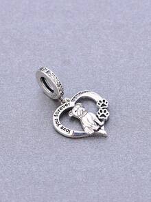 1pc Exquisite 925 Sterling Silver Bicolor Yorkshire Terrier & Rose Flower Pendant, DIY Bead Suitable For Bracelet, Gift For Party - Silver - View 4