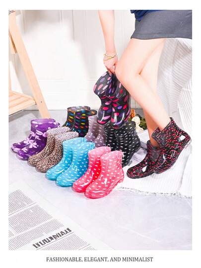 1双时尚雨靴，防水保暖，内衬羊毛，橡胶套鞋，防滑短筒雨靴，成人女款