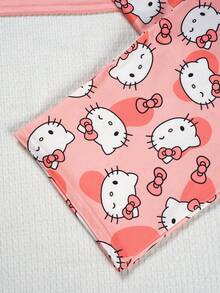 SANRIO 三丽鸥Hello Kitty女士睡衣套装，可爱KT猫卡通印花，圆领短袖上衣和裤子，舒适针织面料家居服套装 - 粉色 - 查看 5