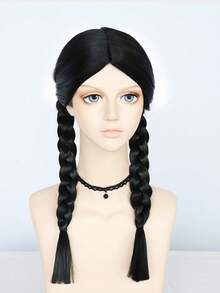 Realistic Black Double Braid Wig, Daily Street & Music Festival Party Hairstyle, Natural Long Braid Wig For Daily Wear - Black - View 5