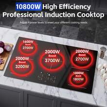 36 Inch Electric Induction Cooktop 5 Burners, 10800W Built-In Induction Stove Top With Double Bridge Function, Booster, Timer, Child Lock, Sensor Touch Control, 240V/50A, No Plug - Black - View 4