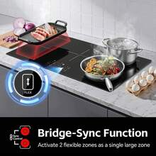 36 Inch Electric Induction Cooktop 5 Burners, 10800W Built-In Induction Stove Top With Double Bridge Function, Booster, Timer, Child Lock, Sensor Touch Control, 240V/50A, No Plug - Black - View 5