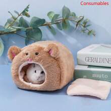 1个棕色仓鼠冬季保暖吊床，可爱熊形小屋带床垫，适合小型动物，仓鼠用品，宠物配件，仓鼠笼 - 彩色 - 查看 10