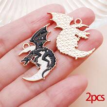 2/10件装合金珐琅黑色哥特式动物飞龙狐狸系列吊坠饰品制作DIY钥匙扣耳环吊坠各种设计饰品配件，适用于制作手链项链 - 黑色 - 查看 18