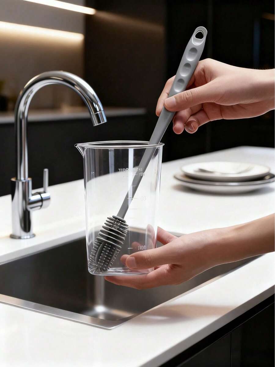 1个灰色长柄无死角杯刷，适用于清洁杯子、瓶子、茶壶、马克杯、搅拌机等。 - 一件 - 查看 1