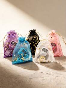 Bộ 1 vòng tay mặt dây chuyền hình sao và trăng kèm túi đựng có chức năng đếm, bộ đồ cầu nguyện Ramadan, túi quà in hình sao và trăng, quà tặng Ramadan, nhẫn Tasbih điện tử có chức năng đếm Ramadan. - Nhiều màu - Xem 1