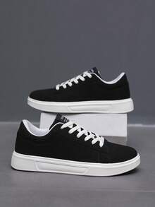 男士时尚简约百搭前系带拼接休闲低帮运动鞋，户外舒适运动休闲鞋 - 白黑 - 查看 2