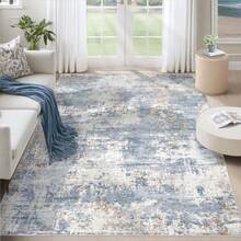 1PC  Blue And Beige Abstract Design 5x7 Washable Area Rugs For Living Room Bedroom, Velvet Material Low-Pile Carpet Suitable For Indoor Outdoor High Traffic Areas,  Soft Texture ,Home Decor Gift, Holiday Print Mat - A - View 2