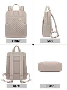 Women's Oxford Cloth Waterproof Laptop Backpack, Casual Outdoor Solid Color Travel Backpack, Suitable For Women, Students, Office Workers, For Work, Commuting, School, Business, Travel - Beige - View 4