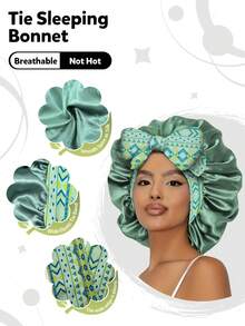 1pc Navy Blue Bohemian Design Satin Silk Sleep Cap, With Drawstring, Sleeping Hair Cap, Elastic Wide-Banded Silk Sleep Hat, Soft & Breathable (Random Print Pattern) - Navy Blue NPSM11 - View 18