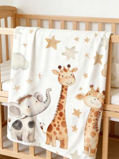 1 pieza Manta de bebé con estampado de jirafa y elefante con lunares - Tela súper suave y amigable con la piel, lavable a máquina - Adecuada para todas las estaciones, ropa de cama para bebé, se ajusta a la cuna, colchón, decoración de habitación de niña - Perfecta para siestas cómodas, campamento al aire libre, viajes y regalo para recién nacidos