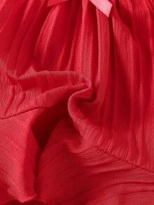 Baby Girls' Solid Color Spaghetti Strap Bowknot Ruffle Hem Top And Straight Leg Pants 2 Piece Outfit, Suitable For Daily Outings In Spring/Summer - Red - View 11
